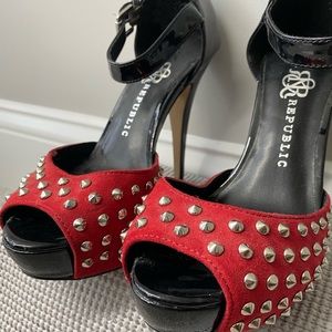 Rock & Republic Red and Black Heels with Silver